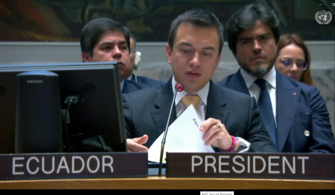 El presidente Noboa en el Consejo de Seguridad de la ONU: “creo en un Estado que tiene como primer objetivo, reducir la violencia”